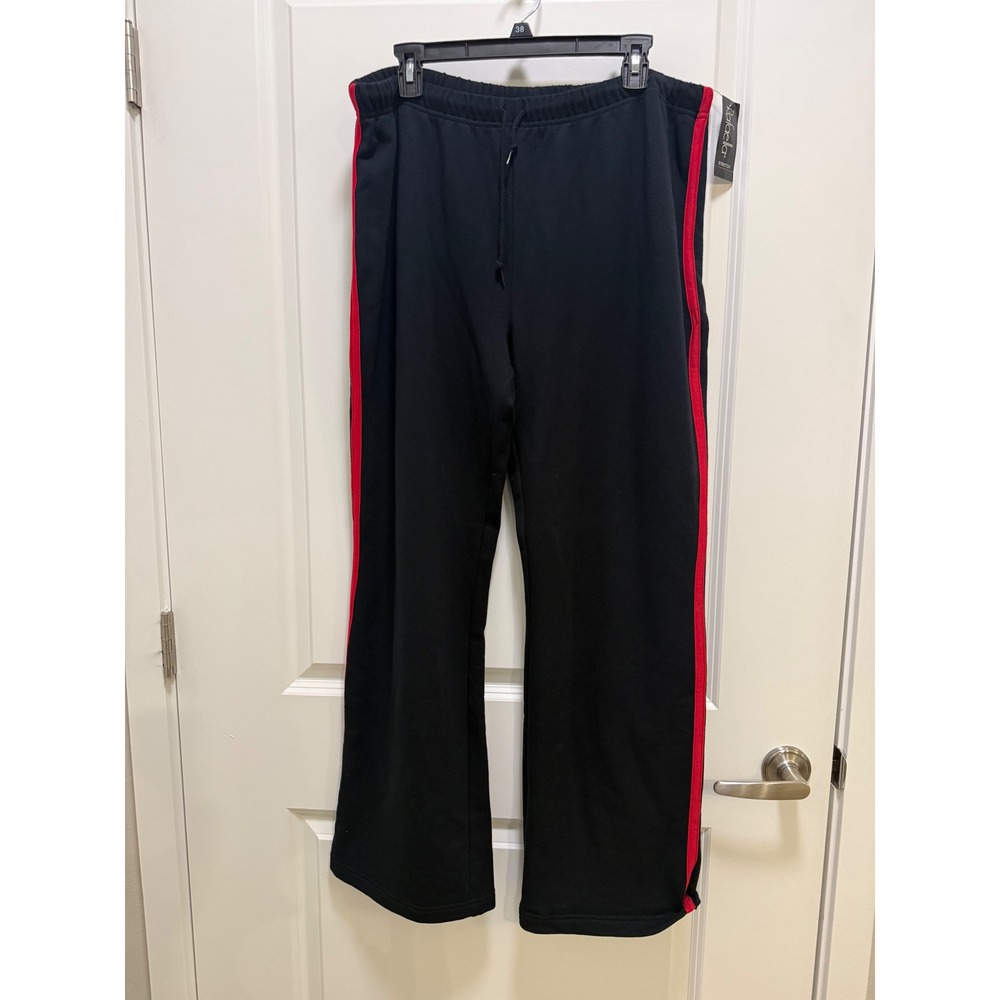 Rafaella Womens XL Black Red Side Stripe Stretch Fleece Wide Leg Pants RL6629M